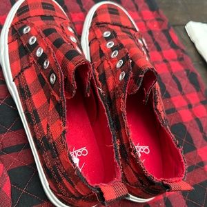 Corky ‘s , red and black plaid loafers brand new size 8..